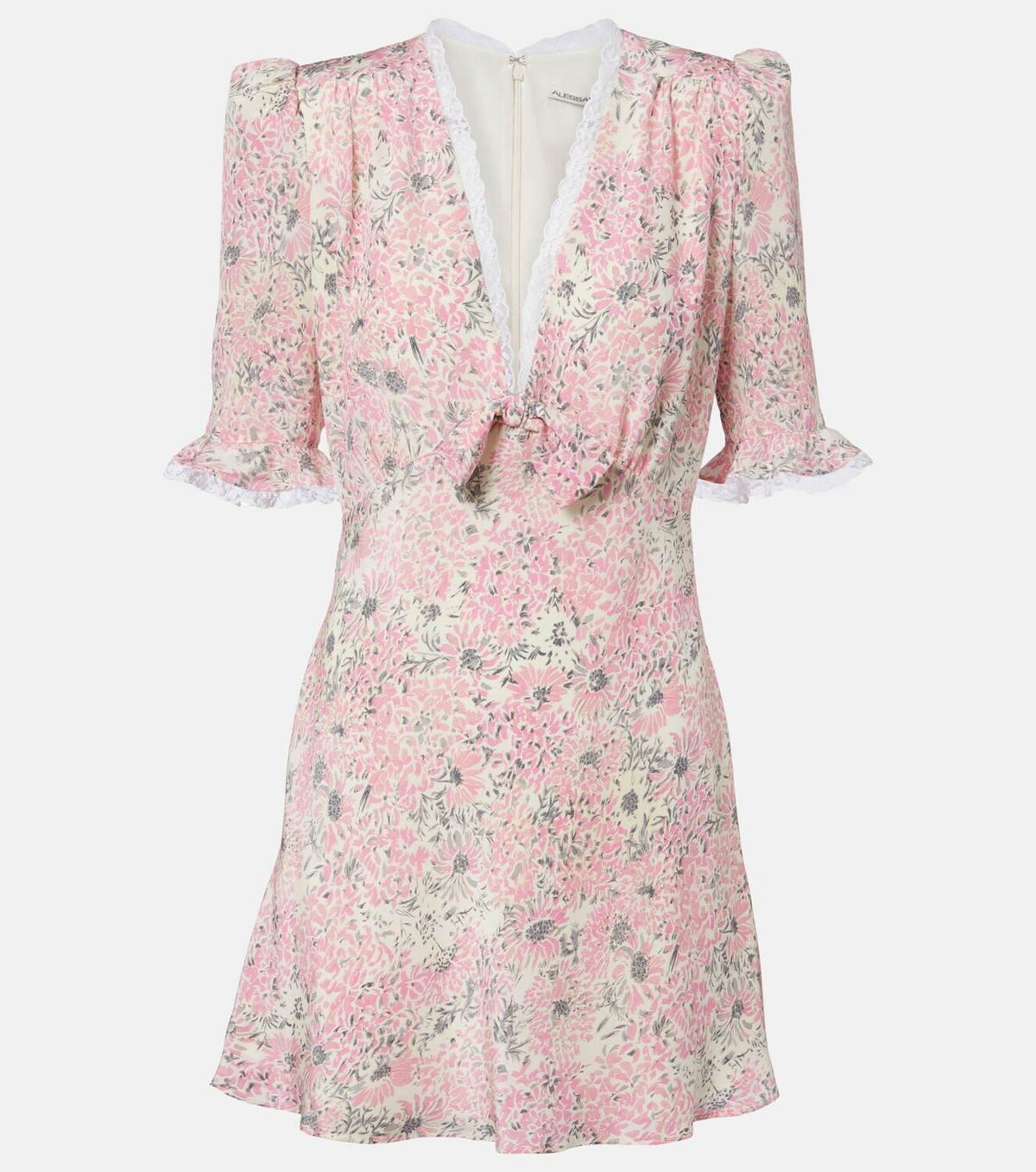Alessandra Rich Lace-trimmed floral silk minidress