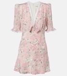 Alessandra Rich Lace-trimmed floral silk minidress