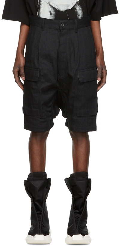 Photo: Rick Owens Drkshdw Black Pleated Cargo Shorts