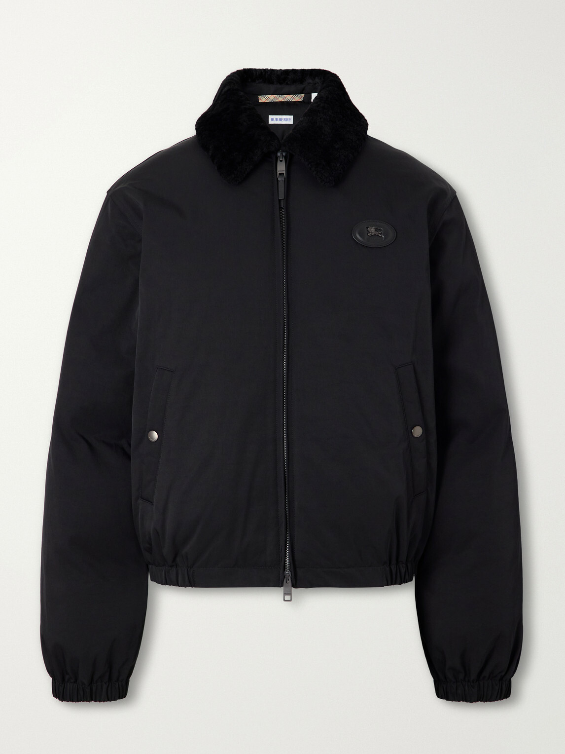 Burberry - Logo-Appliqué Shearling and Leather-Trimmed Padded Shell Blouson Jacket - Black