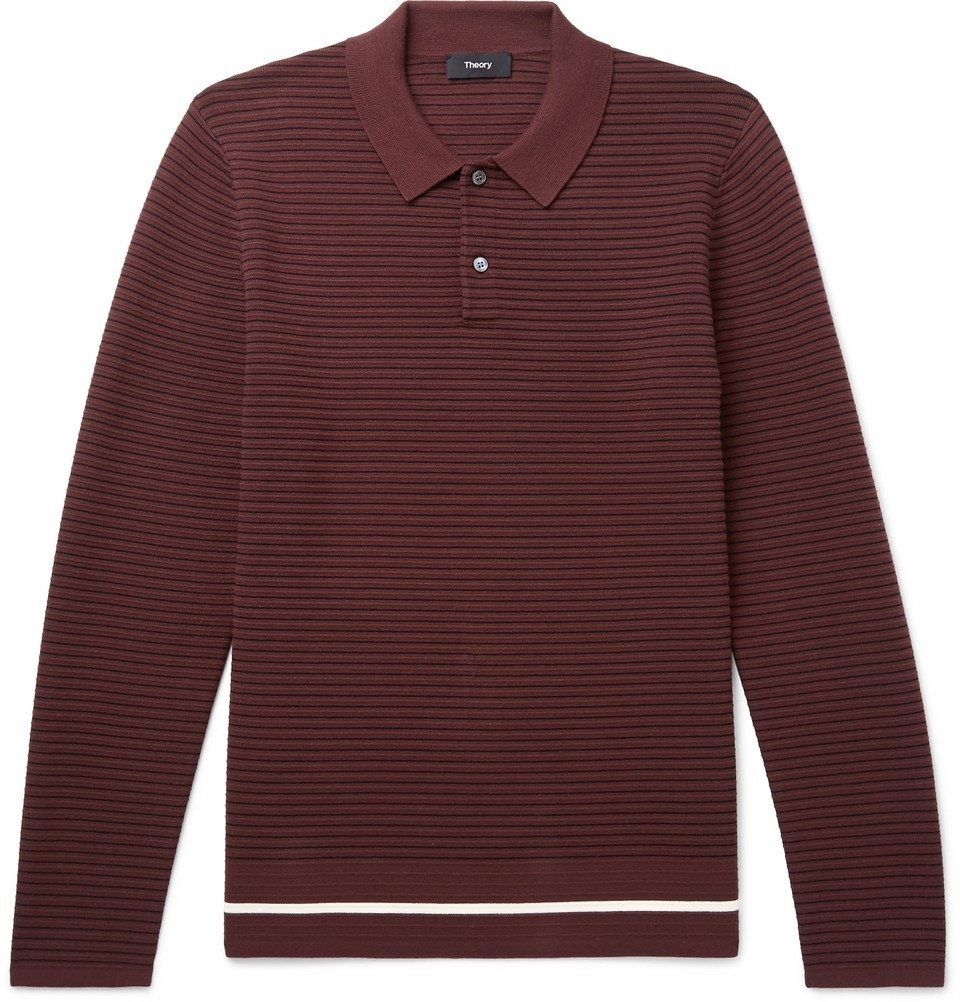 Theory - Kortes Striped Ribbed Knitted Polo Shirt - Burgundy Theory