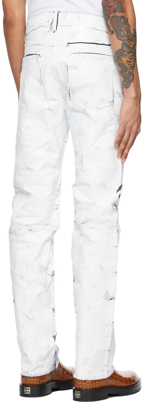 Givenchy White Crackled Painted Zip Jeans