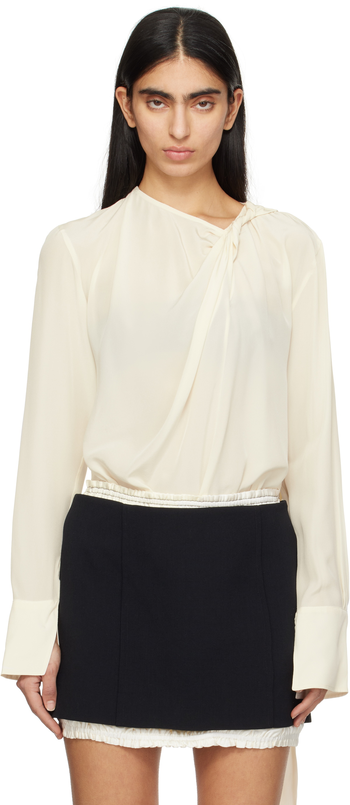 Tシャツ・カットソー Victoria Beckham Victoria Beckham V-Neck Scarf Blouse 25189111_55410817_600.jpg