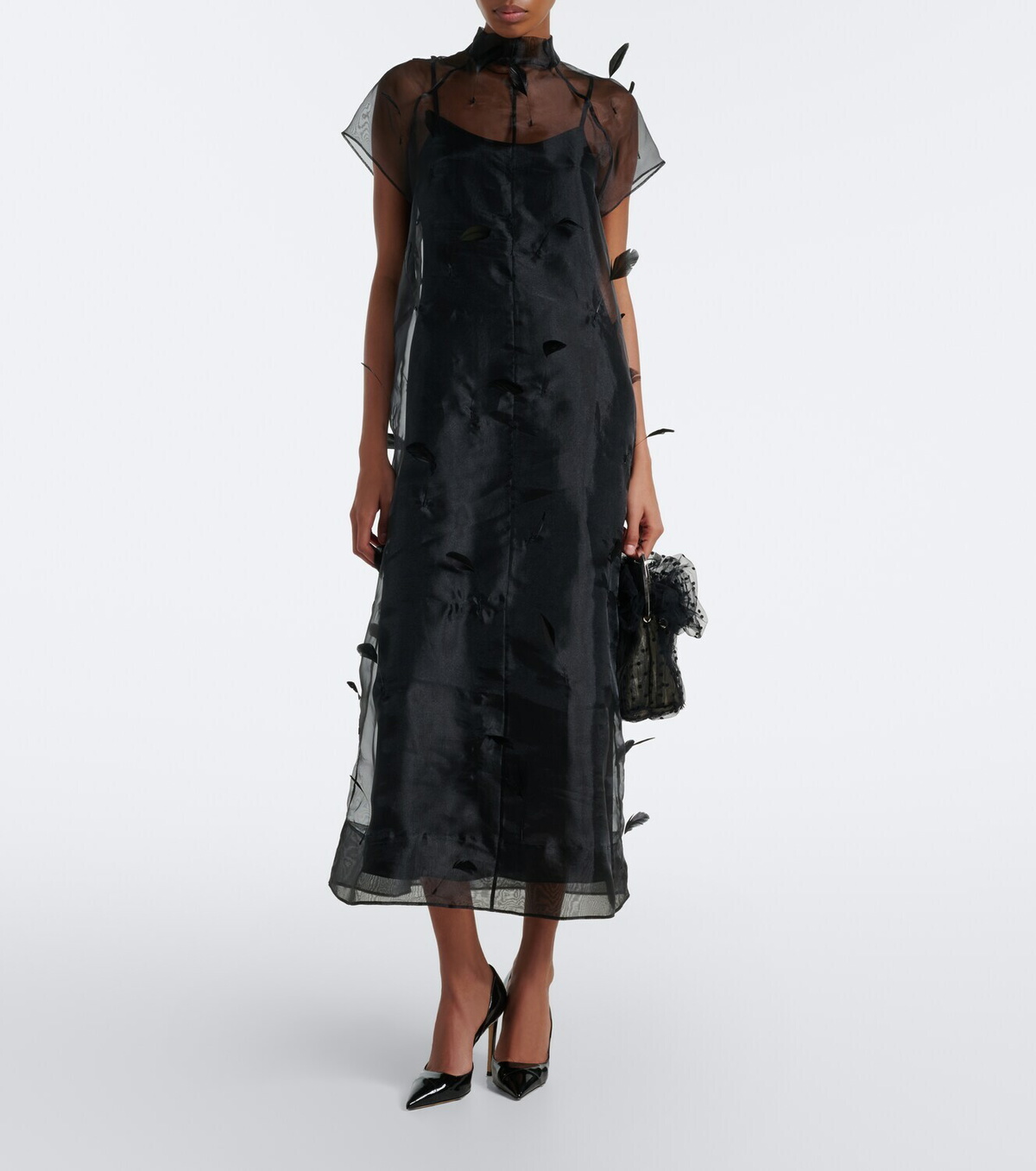 Simkhai Pauline feather-trimmed organza midi dress