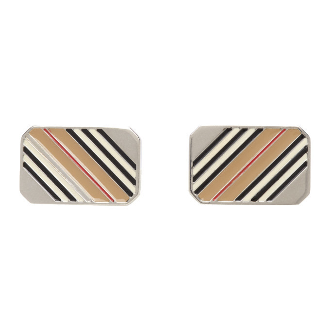 Burberry Men's Check Engraved Cufflinks In Palladio