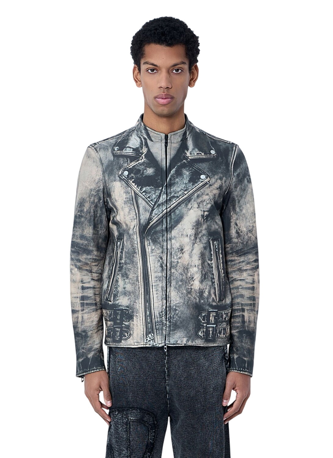 Diesel Denim blouson jacket with bleached logo - Jackets Mens in