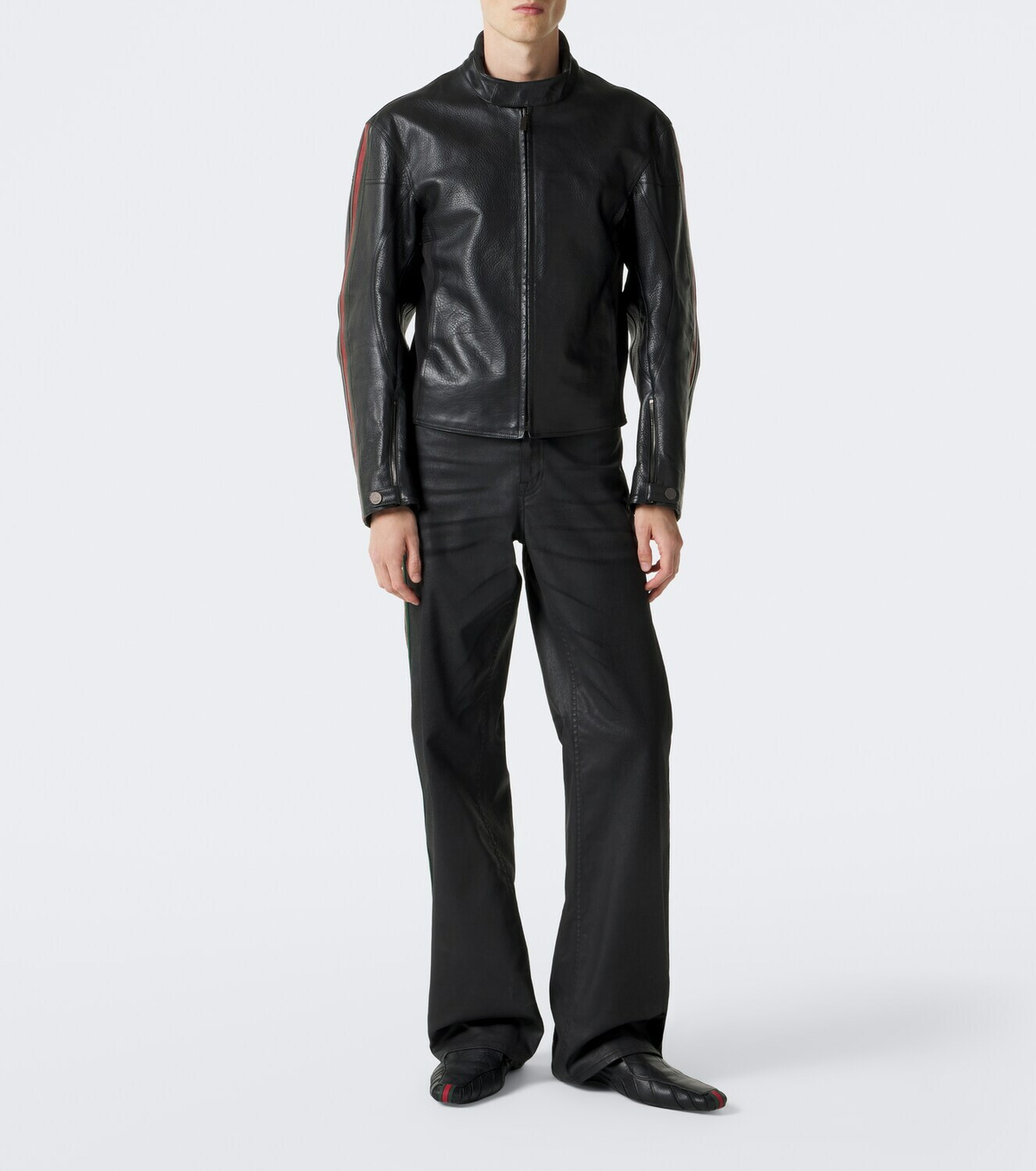 Gucci Web Stripe leather biker jacket