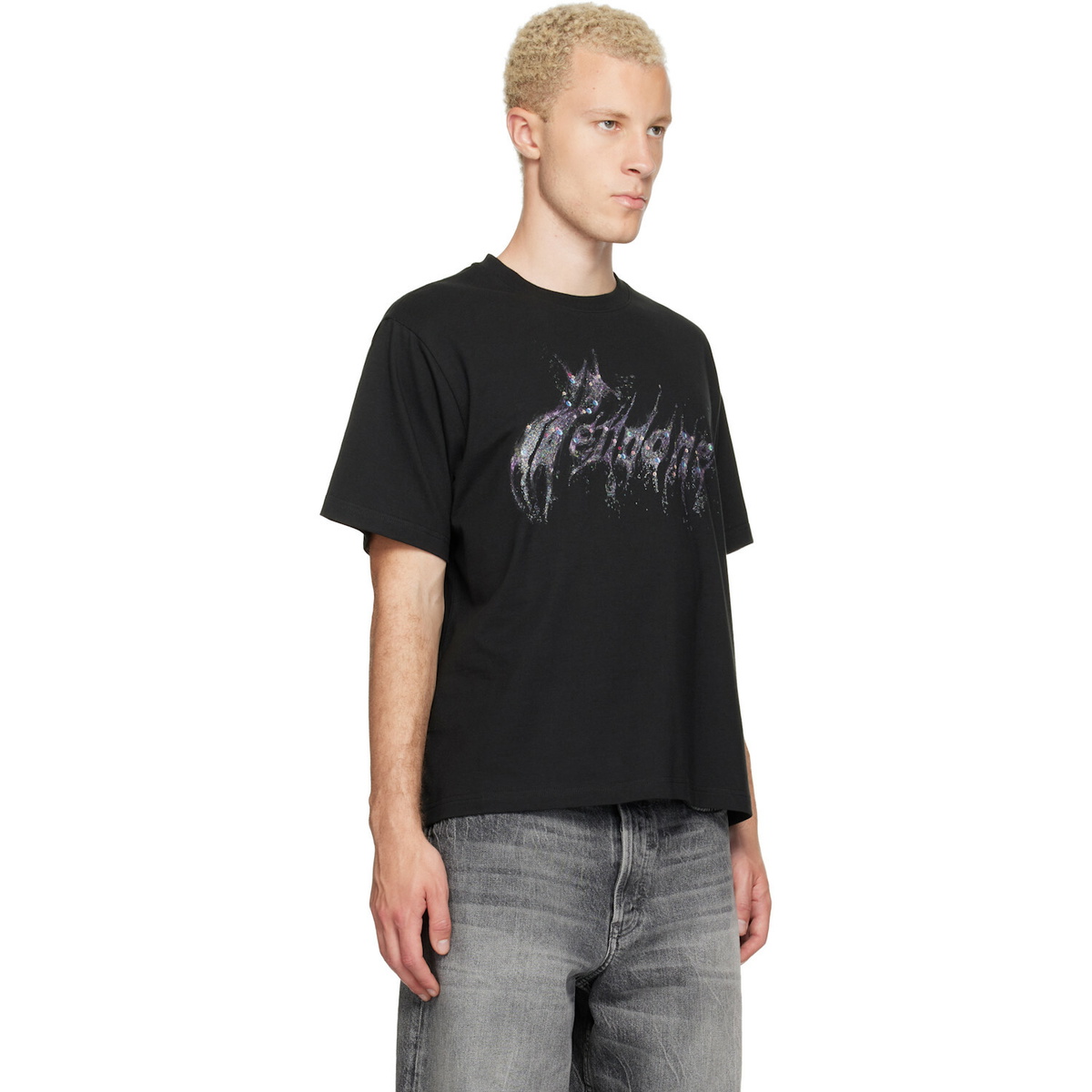 We11done Black Glitter Logo T-shirt