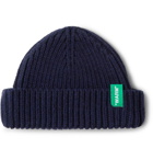 Off-White - Logo-Appliquéd Ribbed Wool-Blend Beanie - Men - Navy