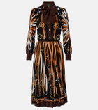 Gucci Printed tie-neck silk shirt dress