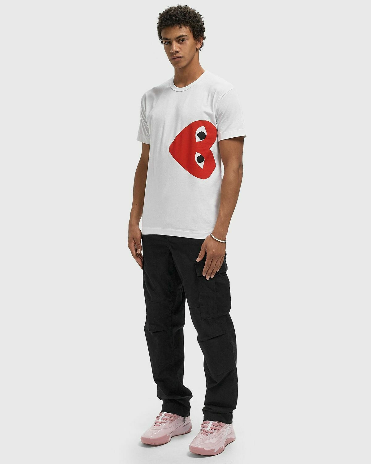 Comme des Garçons Play TEE LOGO PRINT KNIT White Mens Shortsleefe