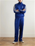 Needles - Bootcut Webbing-Trimmed Logo-Embroidered Tech-Jersey Track Pants - Blue