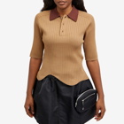 TOGA Women's Wave Knit Polo Shirt Top in Beige