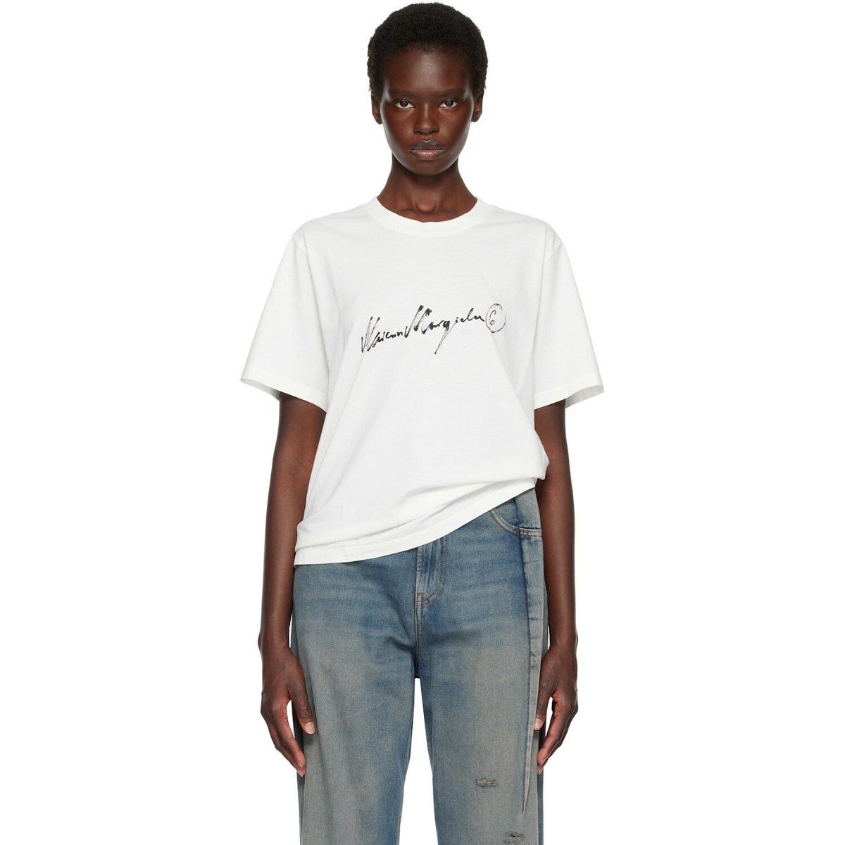 MM6 Maison Margiela Off-White Overdyed Handwritten-Print T-shirt