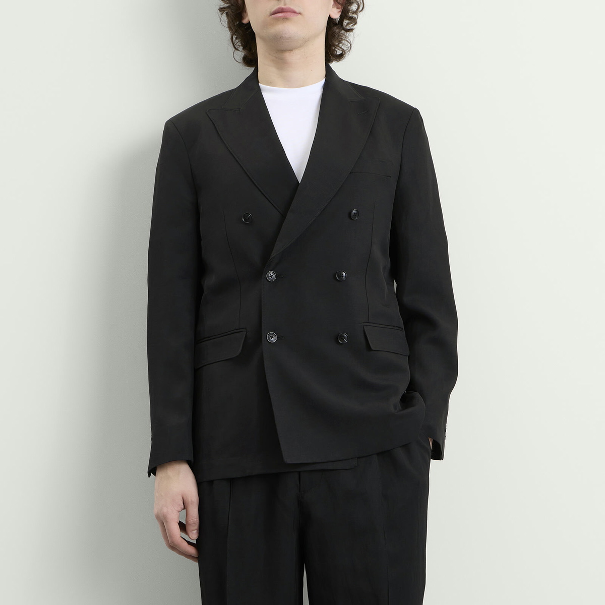 MKI Men's Double Breasted Suit Jacket in Black