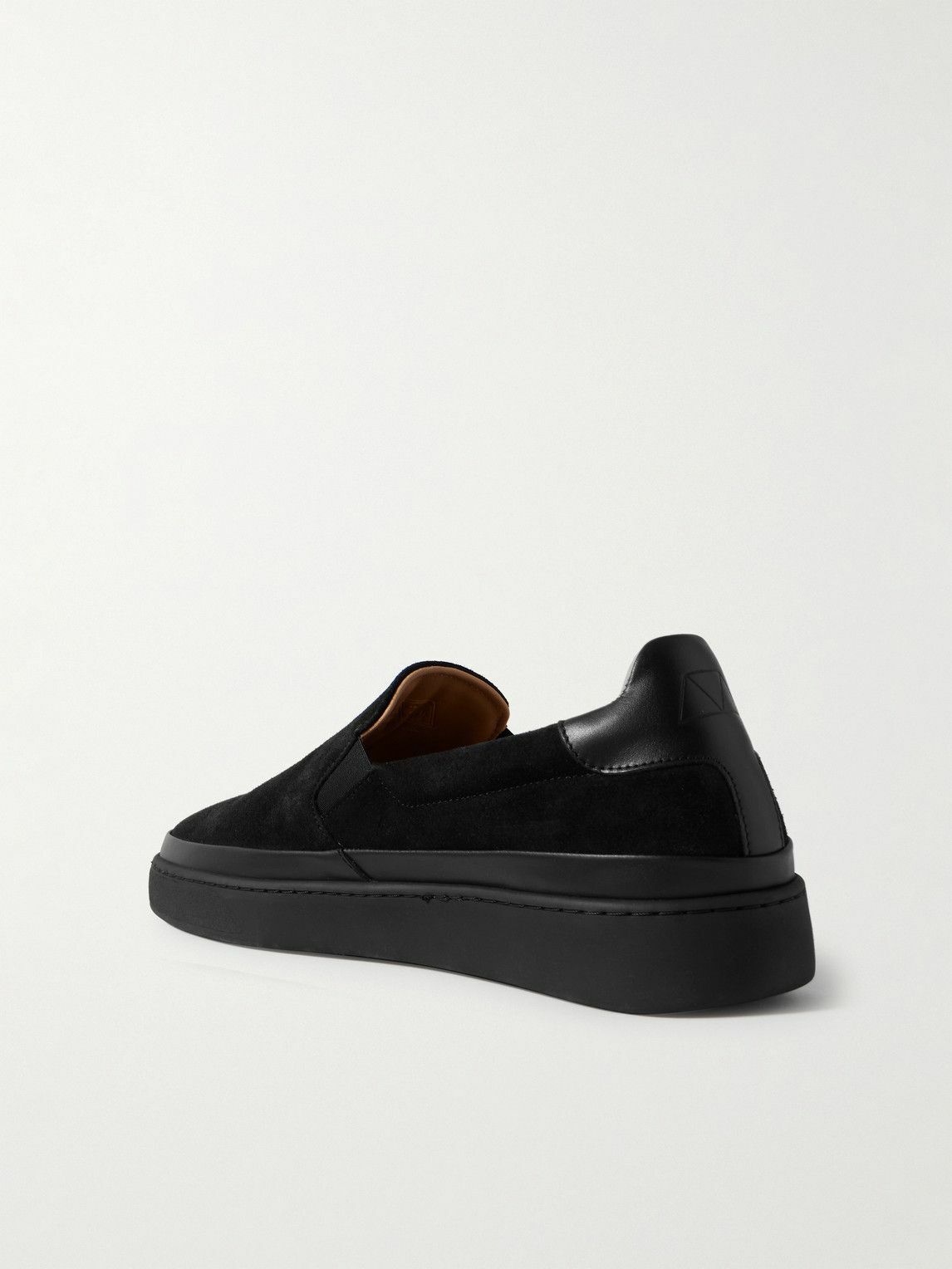 Mulo - Leather-Trimmed Suede Slip-On Sneakers - Black