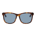 Gucci Tortoiseshell and Blue Rectangular Sunglasses