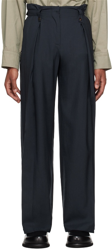 Photo: LOW CLASSIC Navy Belt Loop Point Trousers
