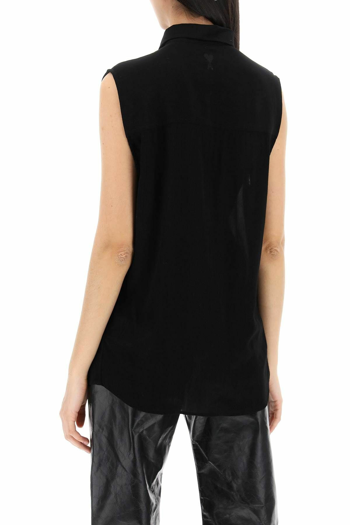 AMI ALEXANDRE MATIUSSI textured voile sleeveless shirt Black