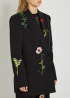Stella Mccartney Boyfriend Floral-embroidered Wool Blazer Black