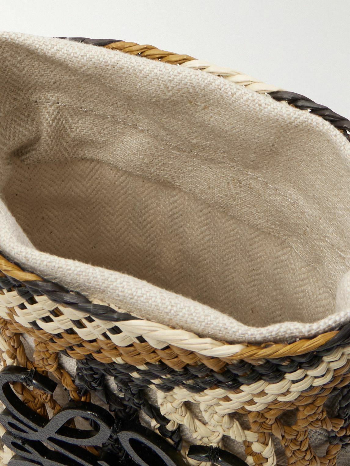 【LOEWE】 バケットバッグ レザートリム ストライプ柄 LOEWE - Paula's Ibiza Leather-Trimmed Striped Raffia Bucket