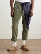 Greg Lauren - Tapered Panelled Cotton-Canvas and Denim Cargo Trousers - Green