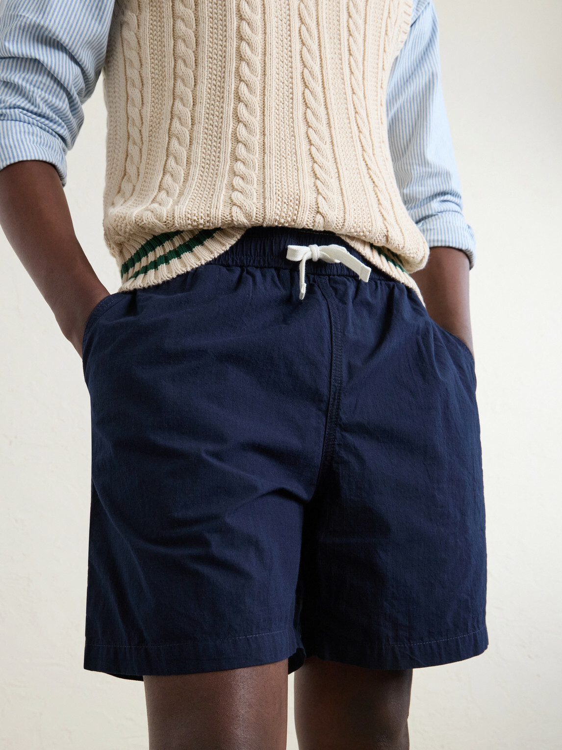 Drake's - Straight-Leg Cotton Drawstring Shorts - Blue