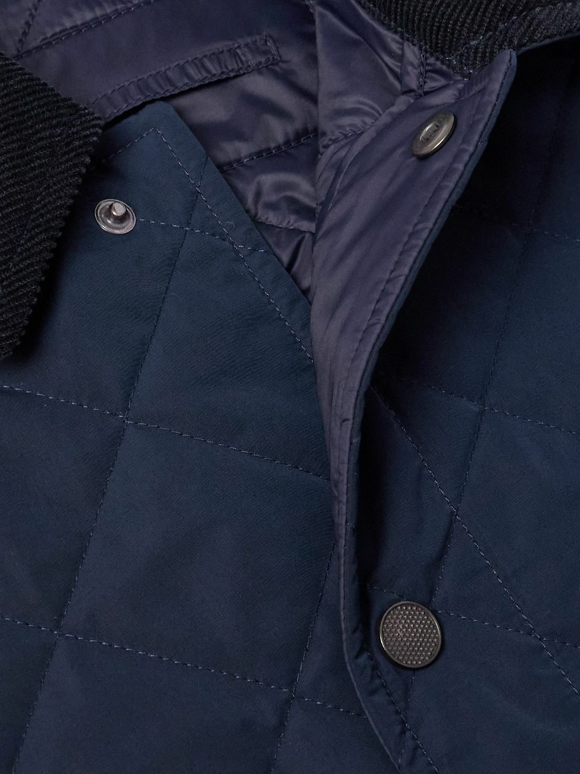 Purdey - Corduroy-Trimmed Quilted Shell Down Gilet - Blue