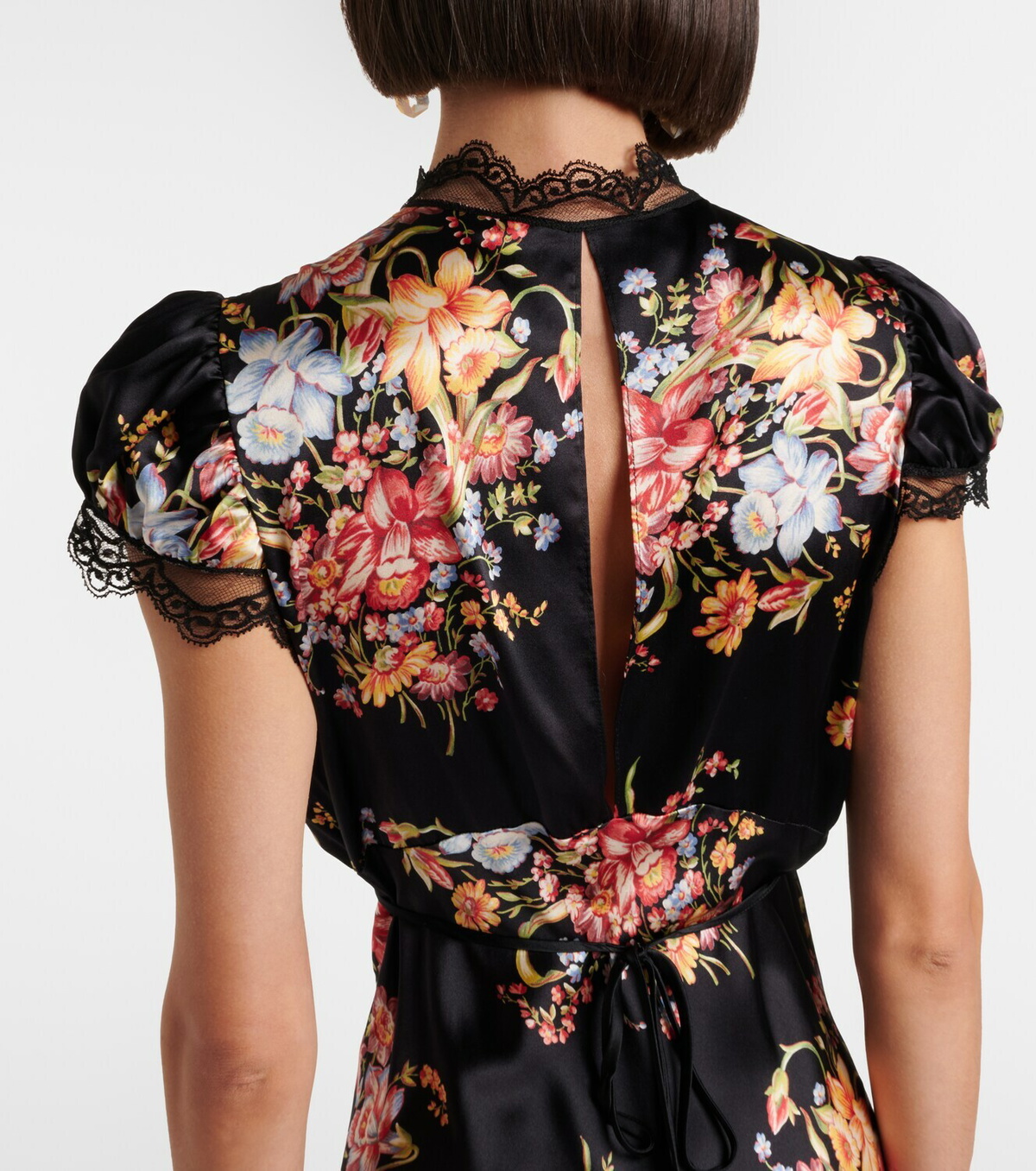 Rodarte Floral lace-trimmed silk midi dress