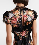 Rodarte Floral lace-trimmed silk midi dress