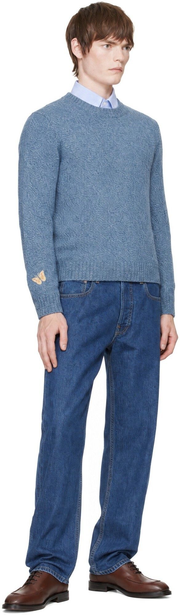 Valentino Blue Wool Embroidered Butterfly Patch Sweater