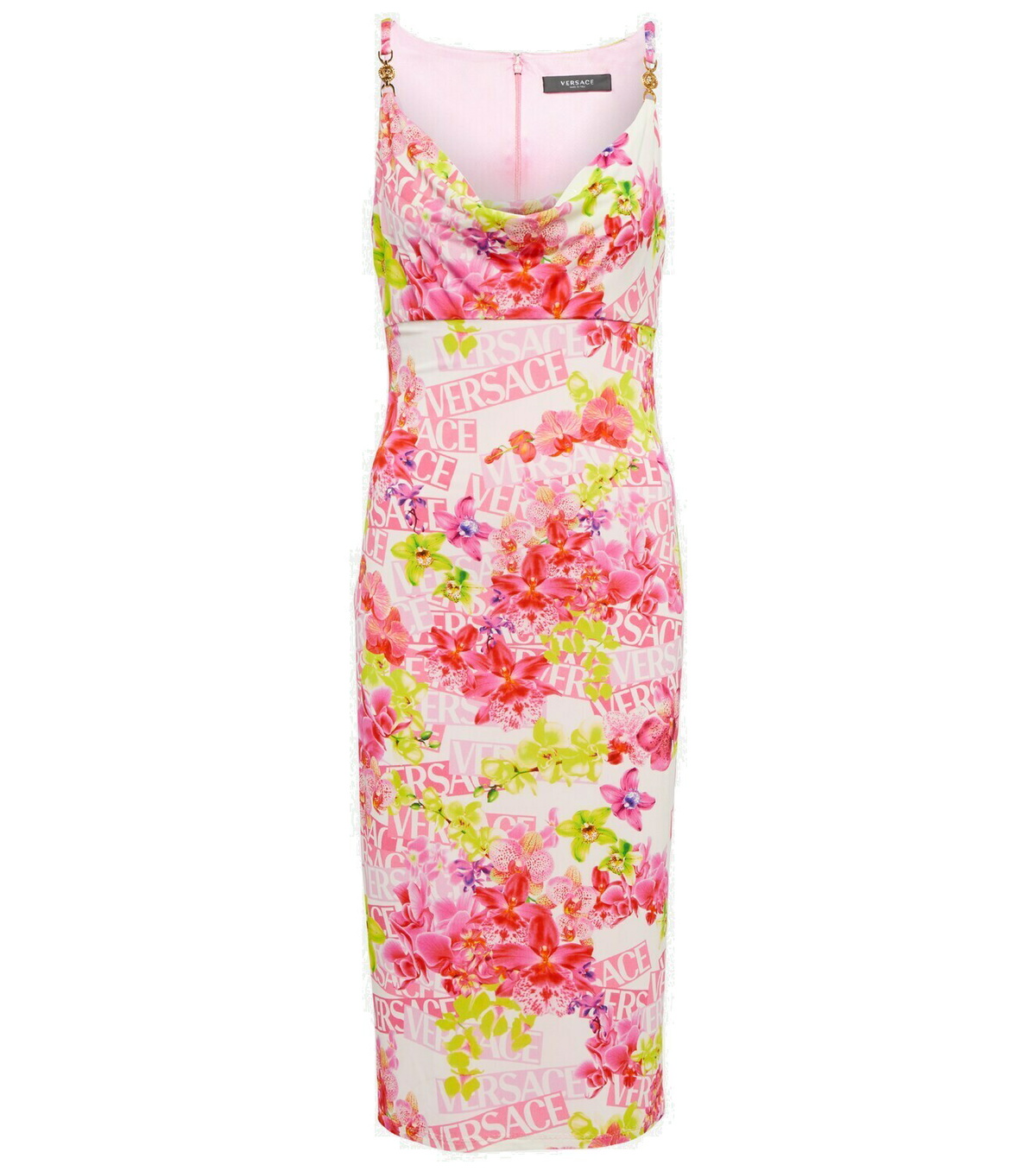 Versace - Logo floral crêpe midi dress Versace