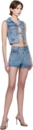 Alexander Wang Blue Clear Bead Hotfix Denim Vest