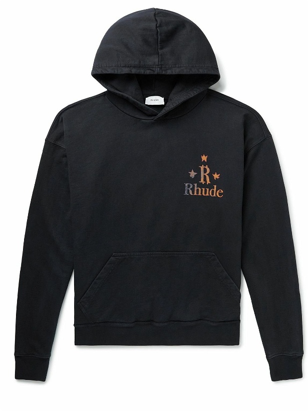 Photo: Rhude - Money Logo-Print Cotton-Jersey Hoodie - Black
