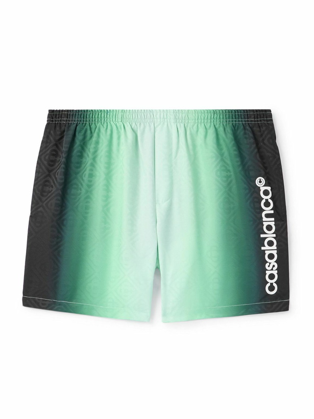 Photo: Casablanca - Straight-Leg Mid-Length Dégradé Logo-Print Swim Shorts - Green
