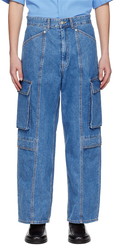 Photo: Youth Blue Wide-Leg Denim Cargo Pants