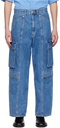 Youth Blue Wide-Leg Denim Cargo Pants