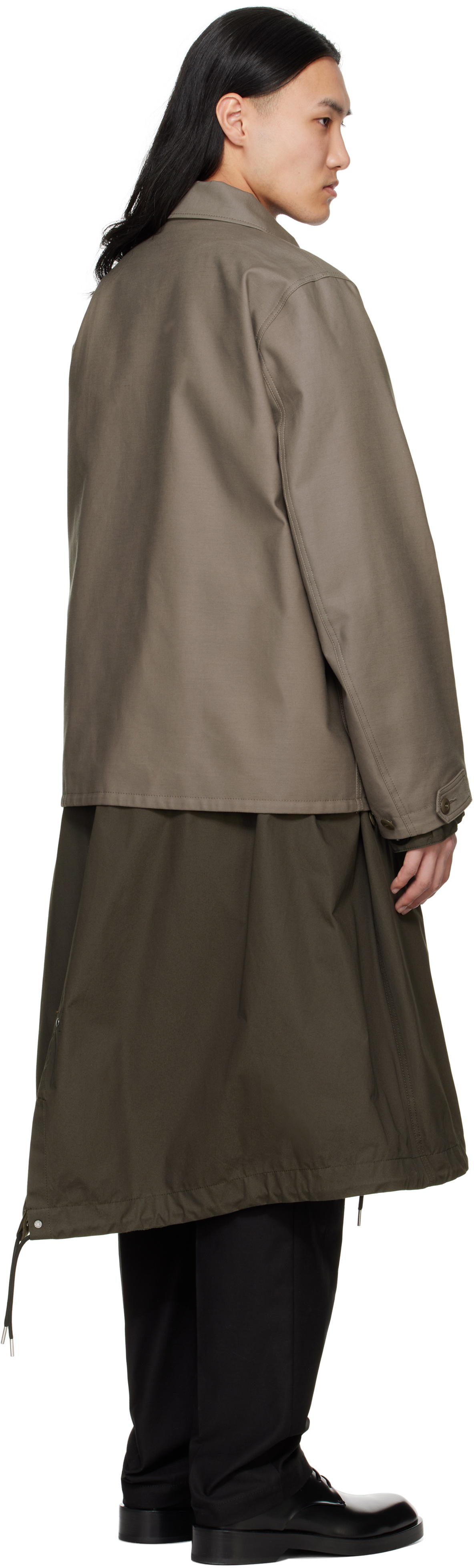 sacai Taupe & Khaki WTAPS Edition Cotton Back Satin Coat Sacai