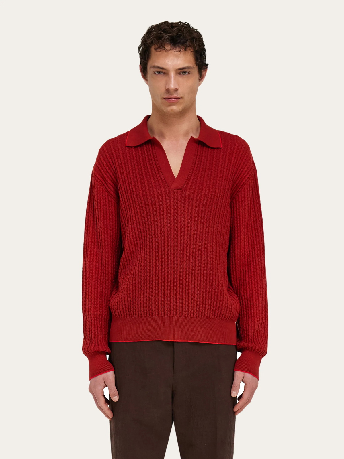 Ferragamo Mens Knitted polo top in Red