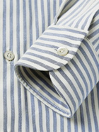 Boglioli - Grandad-Collar Striped Cotton-Blend Shirt - Blue