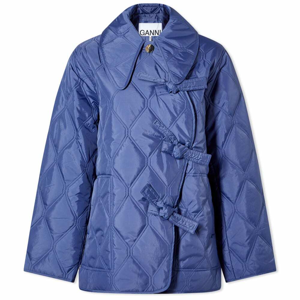 GANNI Women's Ripstop Quilt Asymmetric Jacket in Gray Blue GANNI