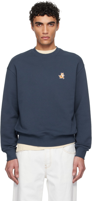 Photo: Maison Kitsuné Navy Speedy Fox Patch Comfort Sweatshirt
