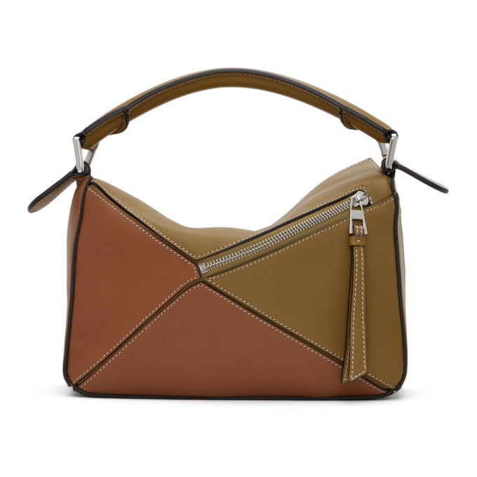 Loewe Khaki and Tan Small Puzzle Bag