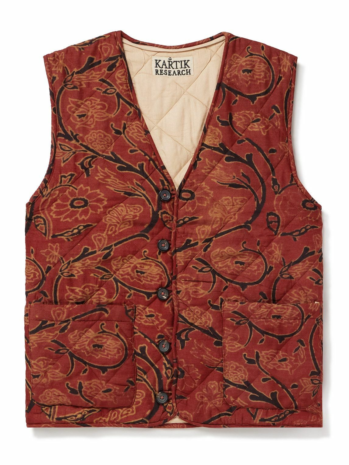 Kartik Research - Printed Quilted Silk Vest - Red Kartik Research