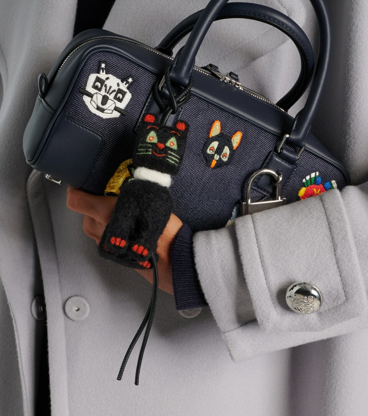 Loewe x Louis Wain Cats leather-trimmed wool bag charm
