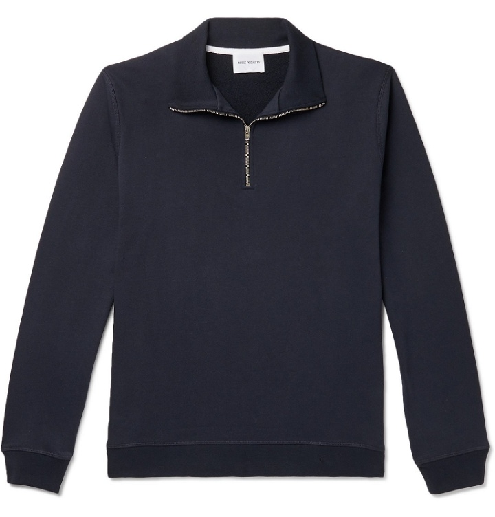 Photo: Norse Projects - Fjord Loopback Cotton and COOLMAX-Blend Jersey Half-Zip Sweatshirt - Blue
