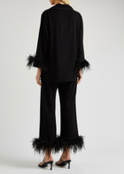 Sleeper Party Feather-trimmed Pyjama set Black
