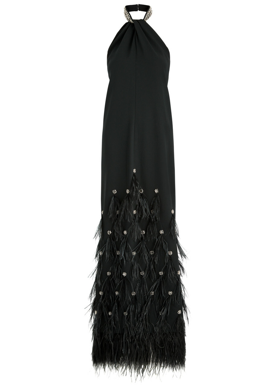 Huishan Zhang Vic Embellished Halterneck Gown Black