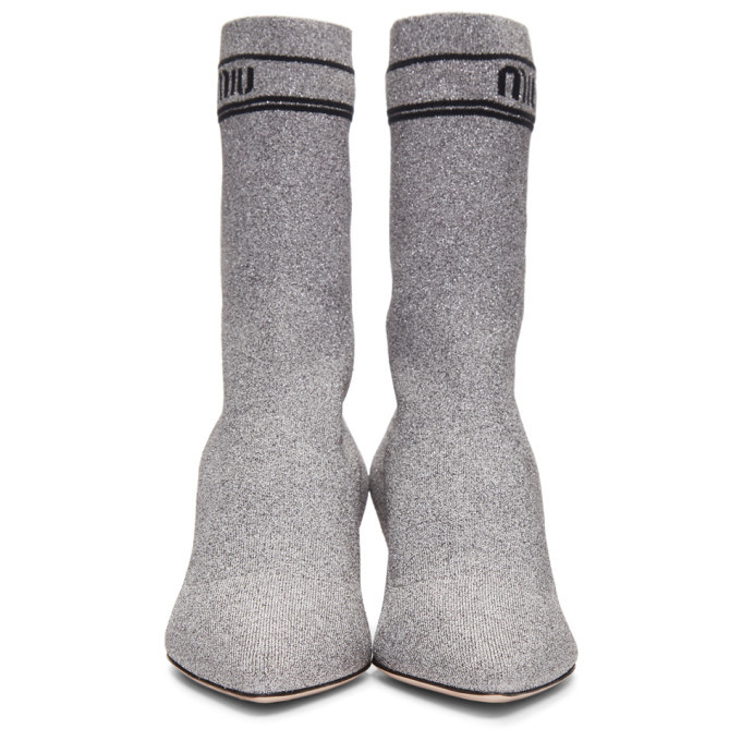 Miu Miu Silver Lurex Sock Boots Miu Miu