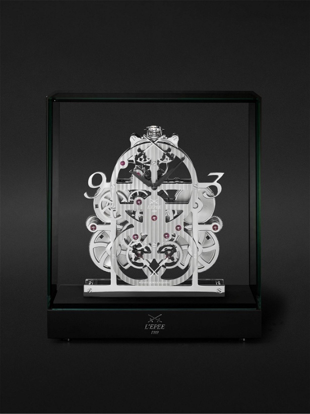 Photo: L’Épée 1839 - Le Duel II Limited Edition Hand-Wound Palladium-Plated Table Clock, Ref. No. 76.6001/101 - Silver